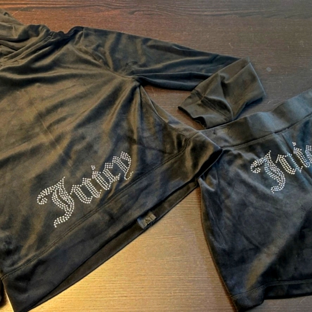 Juicy Couture Black Velour Set with Rhinestone Logo